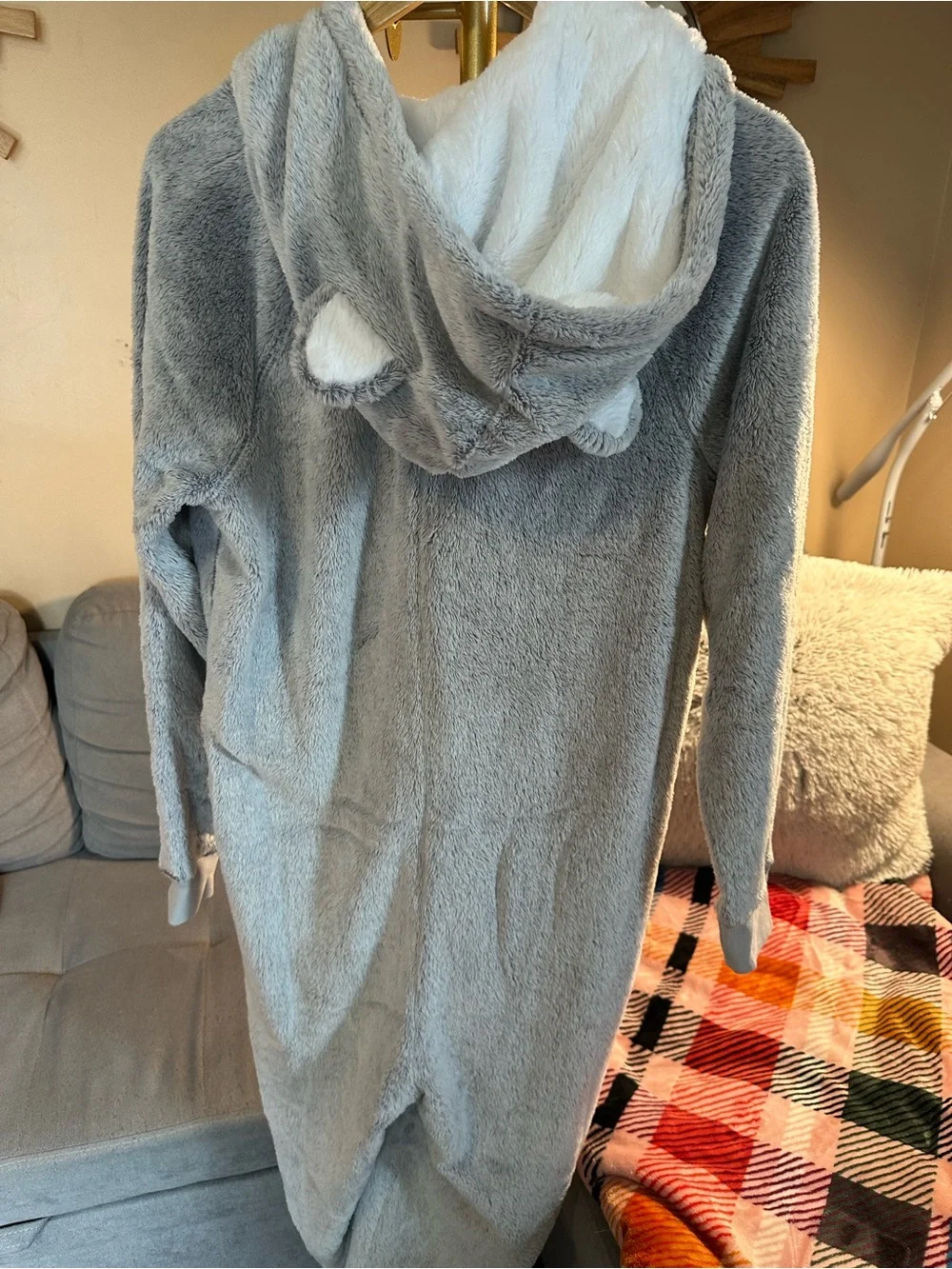 Gilly Hicks Plush Gray Sherpa Hooded Zip Onesie with Bear Ears - Picture 5 of 5